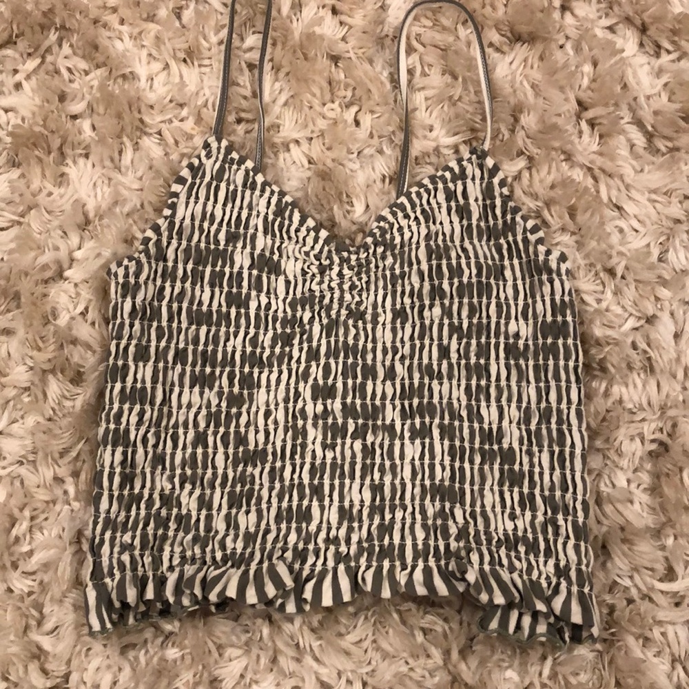 American Eagle Ruched Olive and Cream Top